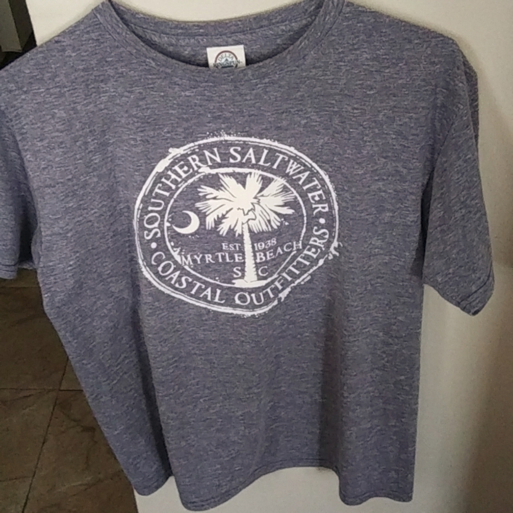 COASTAL OUTFITTERS,GREY & WHITE CREW NECK TEE FROM MRYTEL BEACH, S-YOUTH LARGE